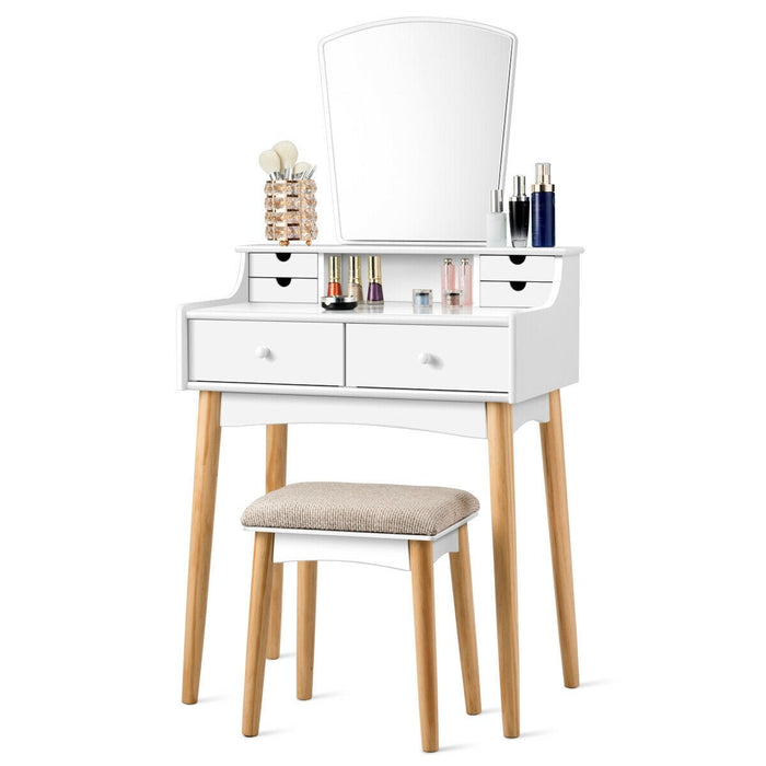 Vanity Table Set Dressing Table Cushioned Stool Makeup Table