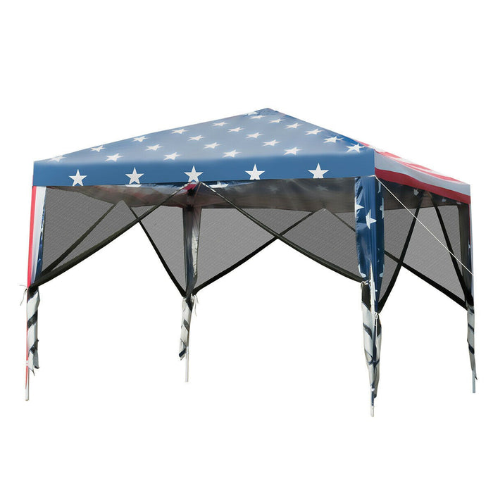 Outdoor 10’ x 10’ Pop-up Canopy Tent Gazebo Canopy American Flag