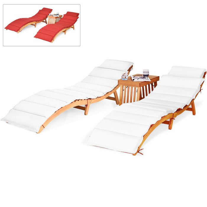 3PCS Wooden Folding Patio Lounge Chair Table Set