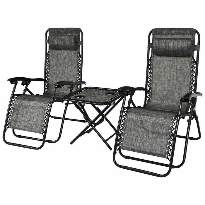 3 Pcs Folding Portable Zero Gravity Reclining Lounge Chairs Table