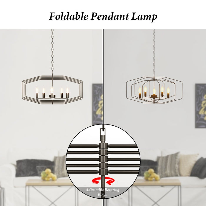 28" Folding Rotatable Chandelier with 5 Lights Metal Ceiling Lamp for Living Room