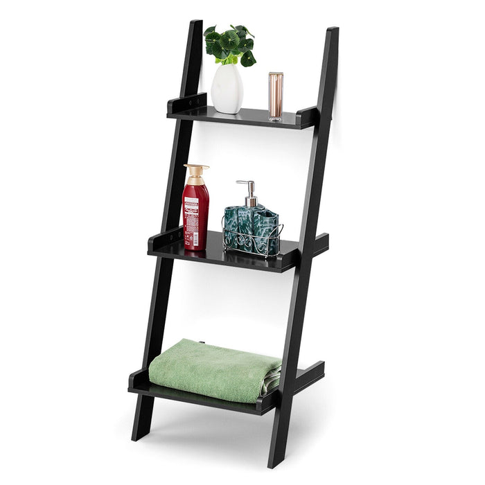 3 Tier Leaning Rack Wall Book Shelf Ladder