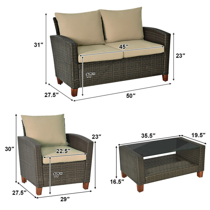 4-PCS Patio Rattan Furniture Set