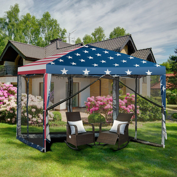 Outdoor 10’ x 10’ Pop-up Canopy Tent Gazebo Canopy American Flag