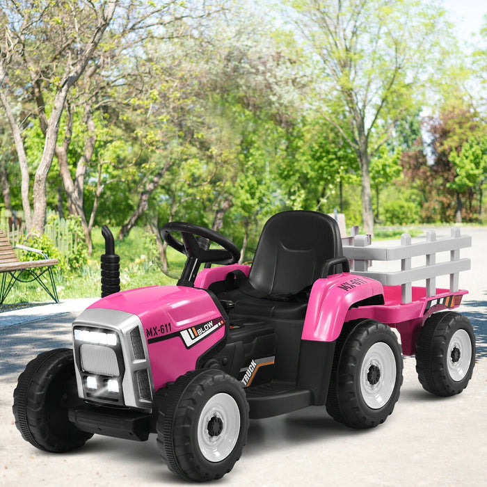 12V Kids Ride On Tractor with Trailer Ground Loader