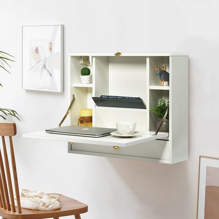 Wall Mounted Folding Laptop Desk Hideaway Storage with Drawer