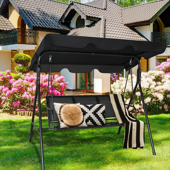 3 Person Steel Frame Patio Swing with Polyester Angle and Adjustable Canopy