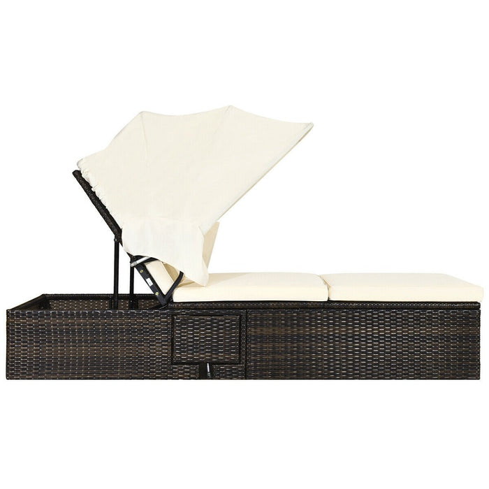 Outdoor Chaise Lounge Chair with Folding Canopy