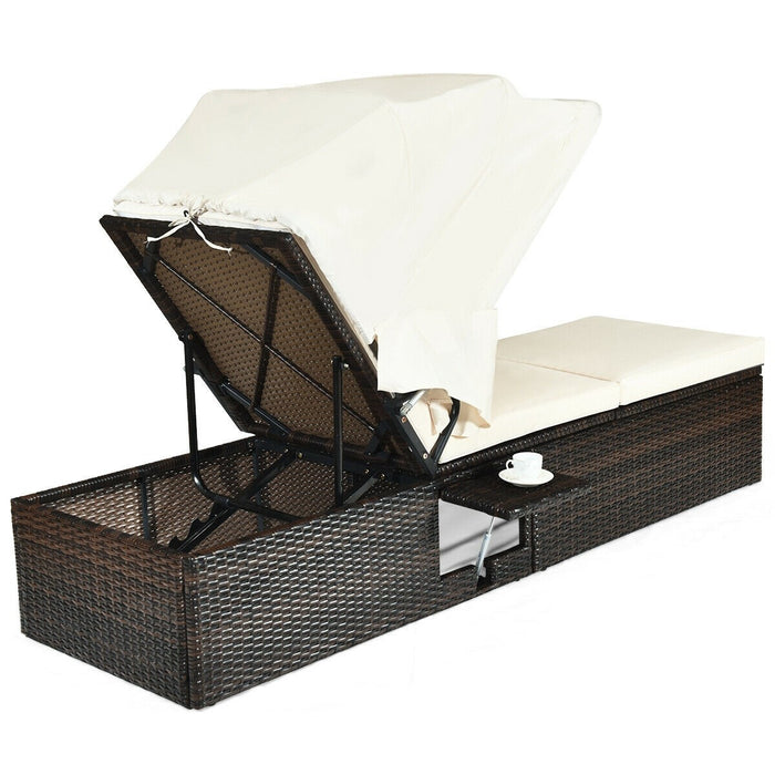 Outdoor Chaise Lounge Chair with Folding Canopy