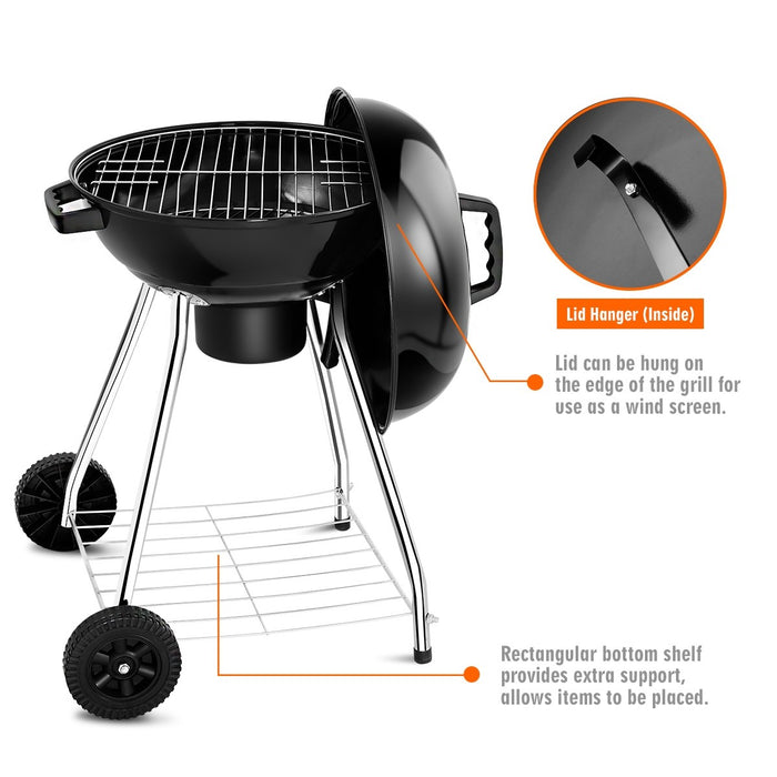 18.5" Outdoor Backyard Cooking Kettle Charcoal Grill with Wheels