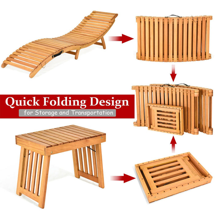 3PCS Wooden Folding Patio Lounge Chair Table Set