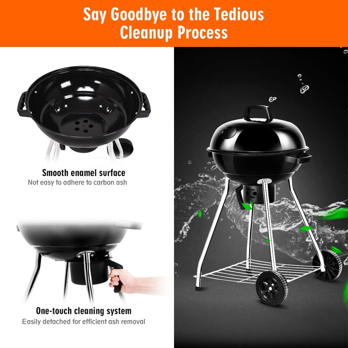 18.5" Outdoor Backyard Cooking Kettle Charcoal Grill with Wheels