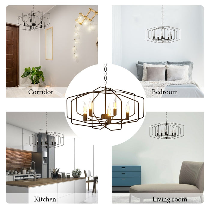 28" Folding Rotatable Chandelier with 5 Lights Metal Ceiling Lamp for Living Room