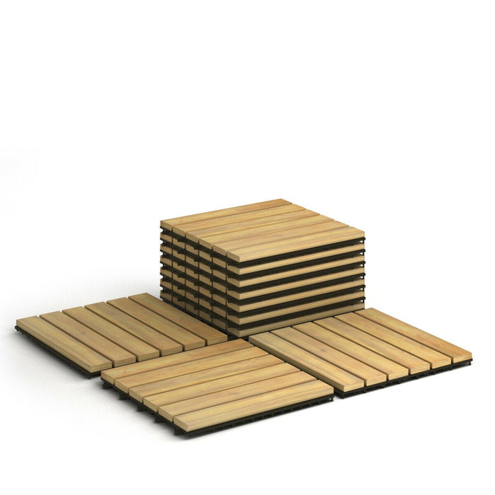 10 PCS 12" x 12" Acacia Wood Interlocking Stripe Deck Tiles