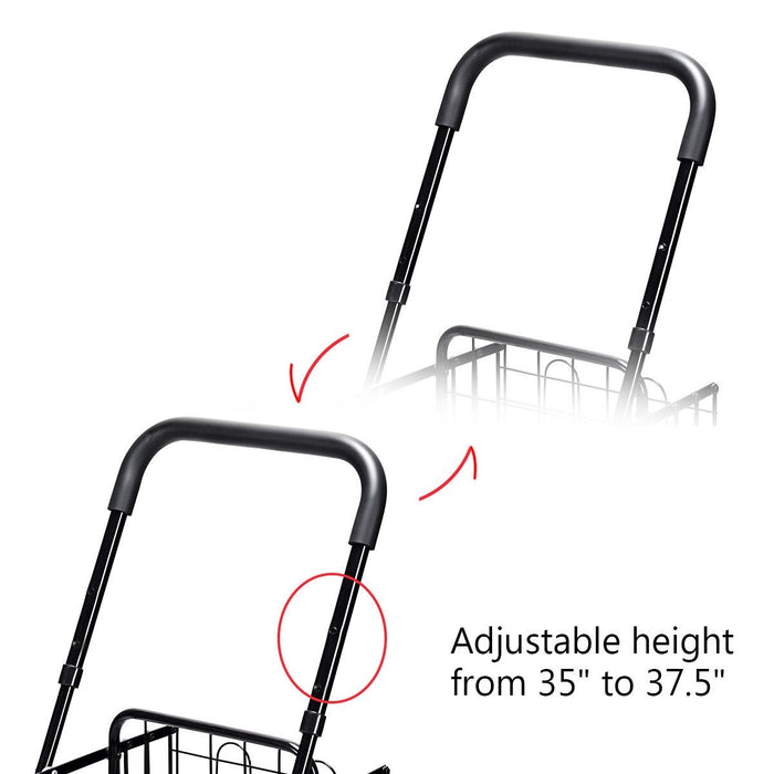 Folding Shopping Basket Rolling Trolley with Adjustable Handle