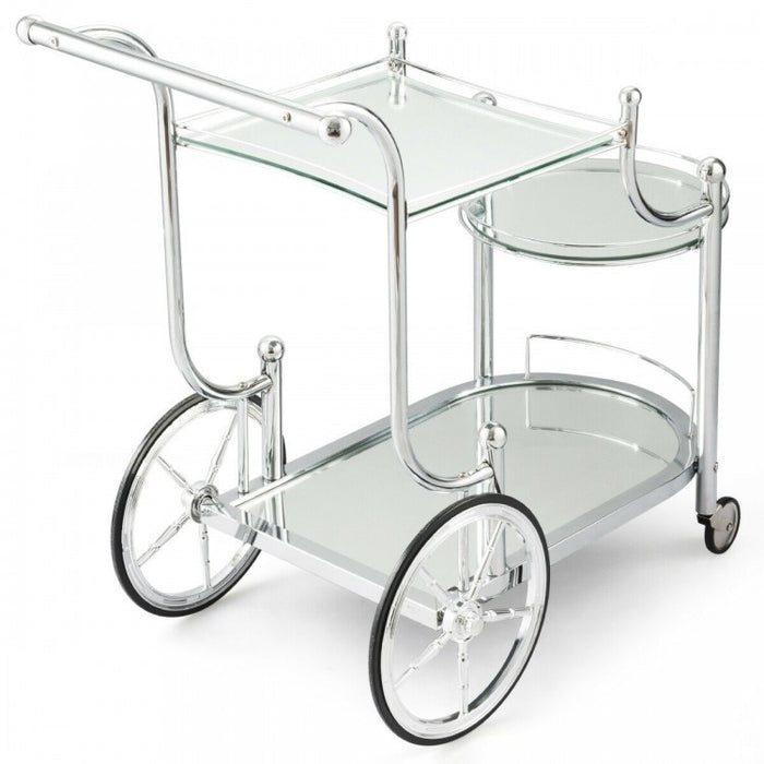 Kitchen Glass Shelves Metal Frame Serving Rolling Cart