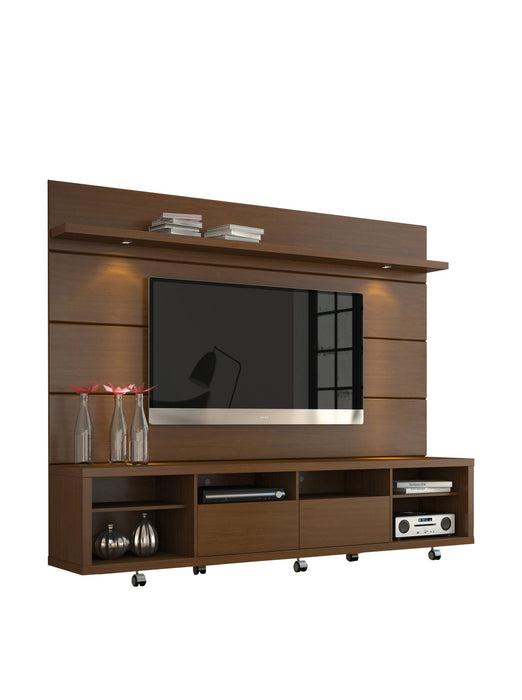 Ikoyi Comforts Cabrini Stand and Floating Wall TV Panel 2.2, 85.8Lx17.5Wx73H, Nut Brown