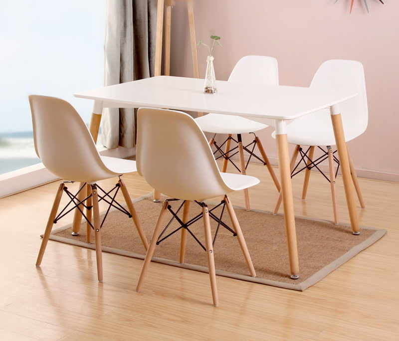 Rectangular Scandinavian Dining Table Modern Leisure Table Home Office Conference Pedestal Desk with Natural Wooden Legs 120*70*75CM