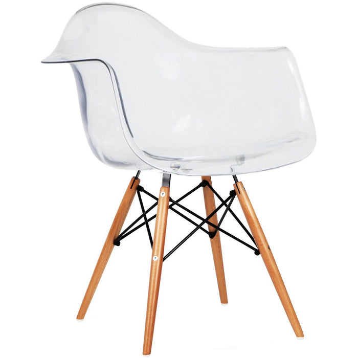 Ghost Mid Century Modern Plastic Dining Chair Molded With Arms Armchair Natural Wood Legs