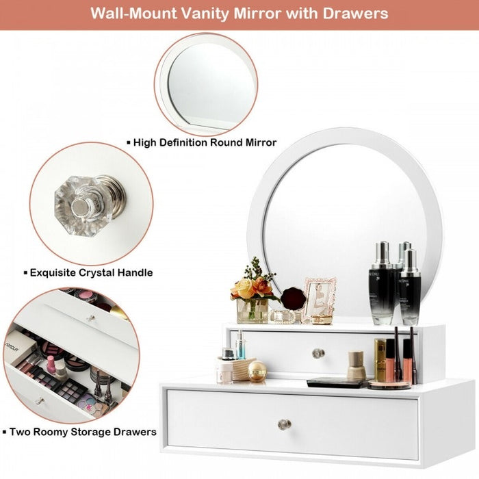 Makeup Dressing Wall Mounted Vanity Mirror with 2 Drawer