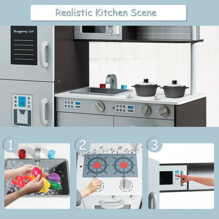 Kids Pretend Play Kitchen Cooking Set with Simulated Sound