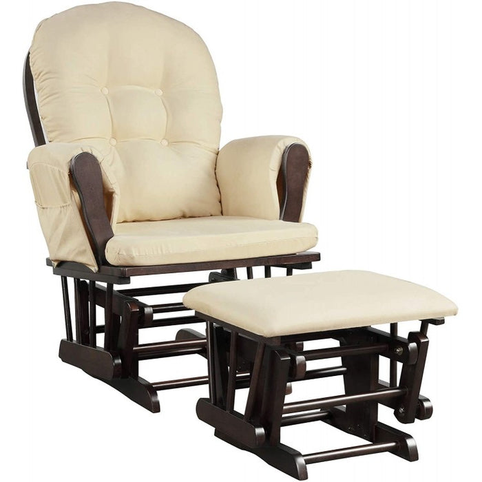 Wooden Glider Reclining Chair Padded Cushions with Footstool