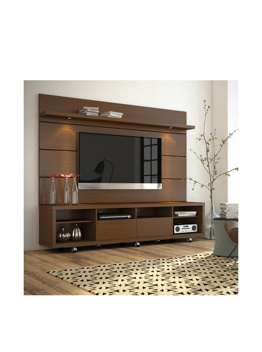 Ikoyi Comforts Cabrini Stand and Floating Wall TV Panel 2.2, 85.8Lx17.5Wx73H, Nut Brown