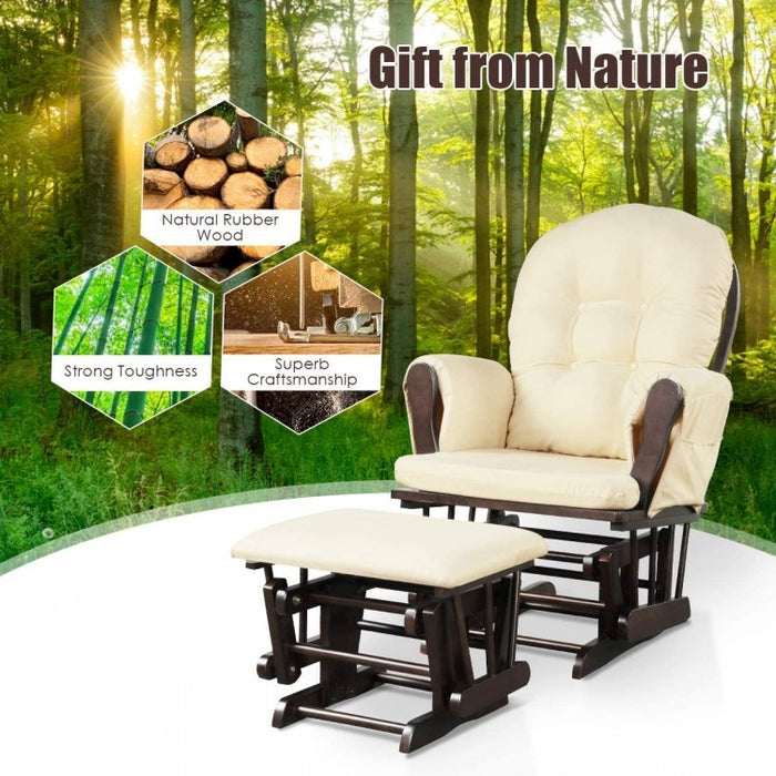 Wooden Glider Reclining Chair Padded Cushions with Footstool
