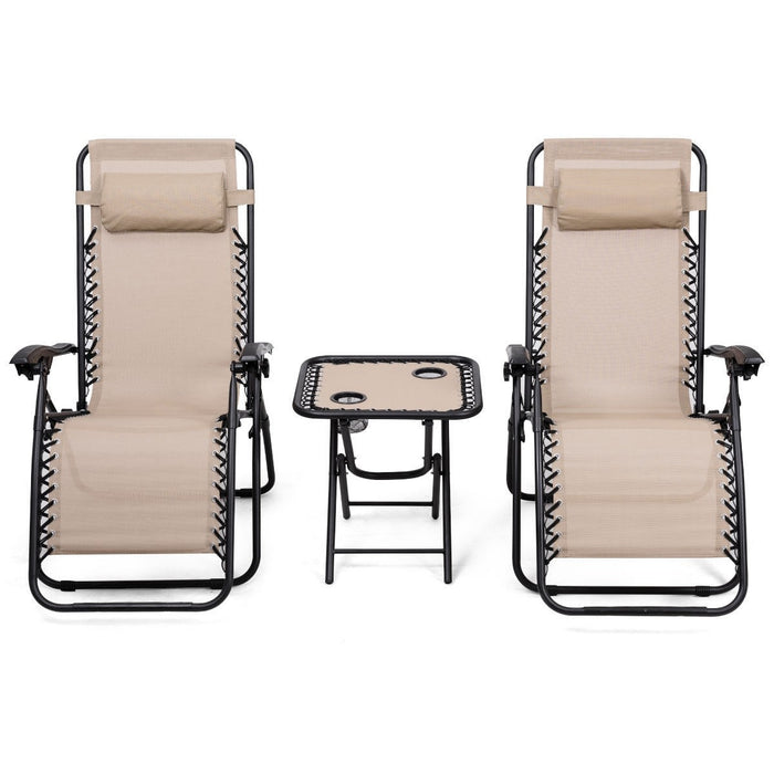 3 Pcs Folding Portable Zero Gravity Reclining Lounge Chairs Table