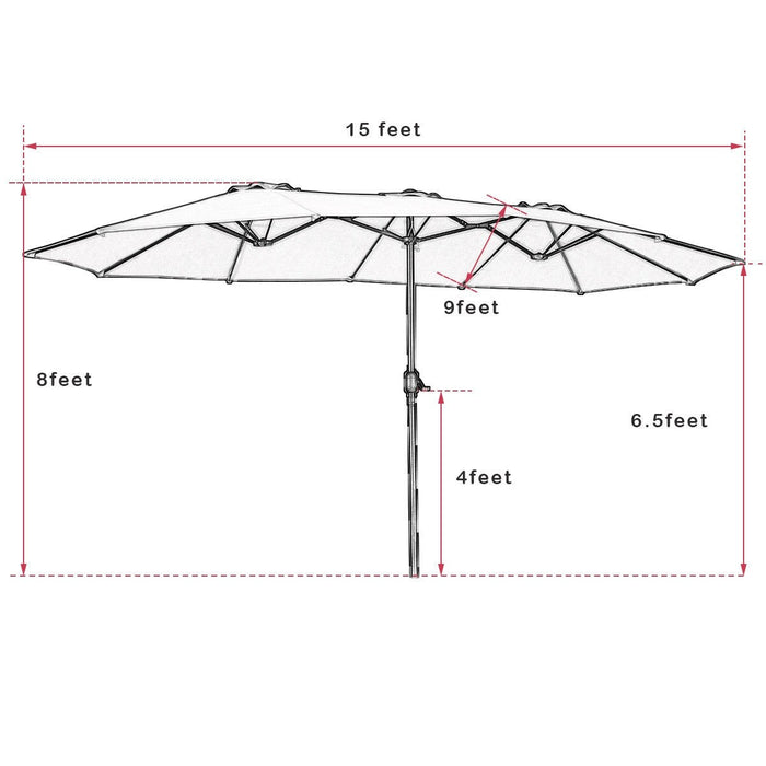 15' Twin Patio Umbrella Double-Sided Outdoor Market Umbrella without Base
