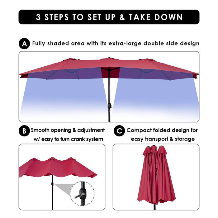15' Twin Patio Umbrella Double-Sided Outdoor Market Umbrella without Base