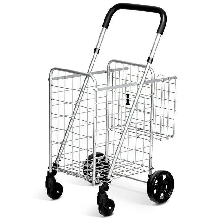 Folding Shopping Basket Rolling Trolley with Adjustable Handle