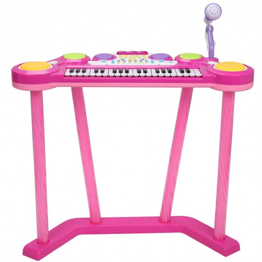 Kids 37 Key Electronic Keyboard Musical Piano w/ Microphone-Pink