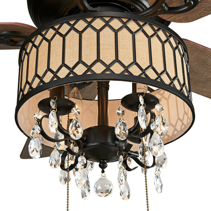52" Crystal Ceiling Fan Lamp w/ 5 Reversible Blades